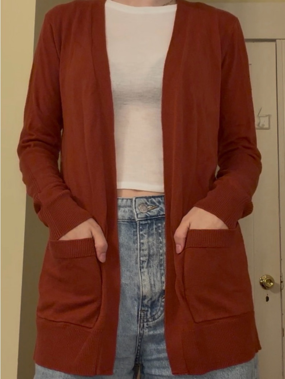 Matty M Rust Open-Front Pocket Cardigan